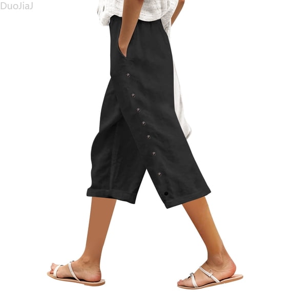 DuoJiaJ Women Linen Capri Pants Lightweight Spring Summer Pants For Women 2026 Ladies Pinstripe Pants Women's Cropped Pants Black XL