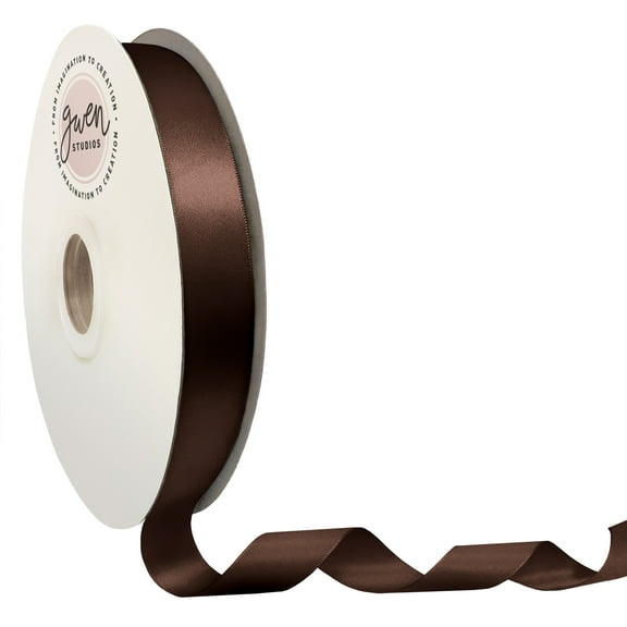 Brown Solid Double Faced Satin Ribbon for Crafts, 7/8" x 100 Yards by Gwen Studios