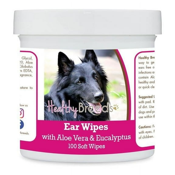 Healthy Breeds 192959823127 Belgian Sheepdog Ear Cleaning Wipes with Aloe & Eucalyptus for Dogs - 100 Count