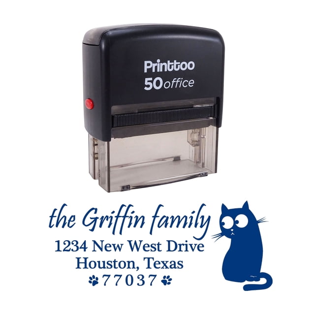 Printtoo Personalized Blue Self Inking Housewarming Address Stamp Custom Rubber Stamper-68 x 30 mm