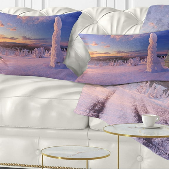 Designart Frozen Trees on Mountain Panorama - Landscape Printed Throw Pillow - 12x20