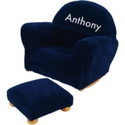 KidKraft - Personalized Blueberry Chenille Rocker and Ottoman, White Block Font Boy's Name