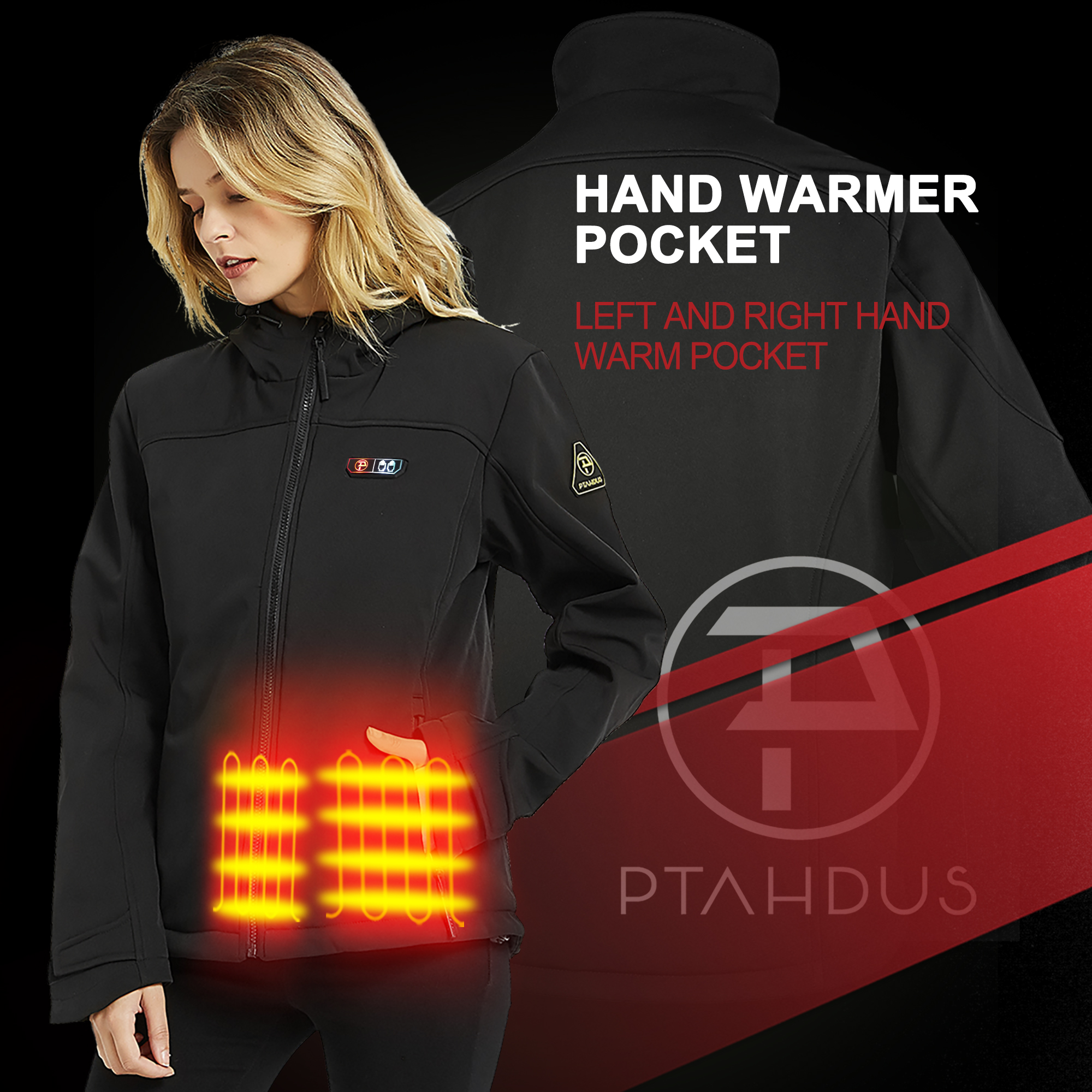 PTAHDUS Women's Heated Jacket Soft Shell with Hand Warmer, with 7.4V ...