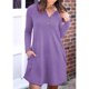 thumbnail image 2 of Vestido de mujer de manga larga con botones en la parte delantera, cuello en V, dobladillo suelto, vestido de otoño de color puro con dos bolsillos, 2 of 5