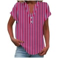 thumbnail image 2 of Blczomt Short Sleeve Womens Tops Casual Loose Fit V Neck Shirts Spring Summer Striped Pink Dressy Womens Shirts, 2 of 5