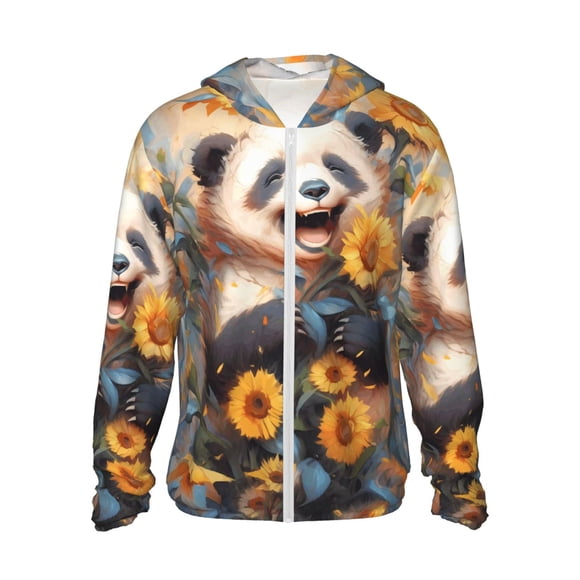 Vsdgher Élégant Mignon Panda Imprimé Tournesol Sweat à Capuche Adulte pour Hommes Femmes, Manches Longues Protection Solaire Chemises de Pêche pour Course Natation-TTG