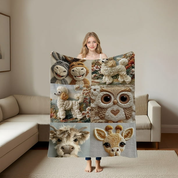 Hogar y cocina, Ropa de cama, Mantas y plaids, Manta de poliéster con bordado navideño de 70 x 100 cm, impresión 2D, estilo bohemio, para la siesta en la oficina, para el aire acondicionado.
