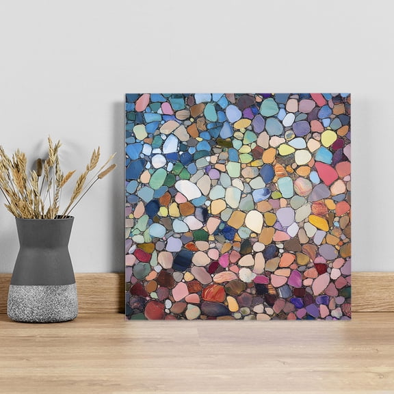 Colorful Stone Wall Art Painting on Canvas, Rainbow Abstract Oil Painting Brushwork Canvas Art Home Prints Wall Art Framed Modern Artwork for Living Room Bedroom Wall Decor 12x12in