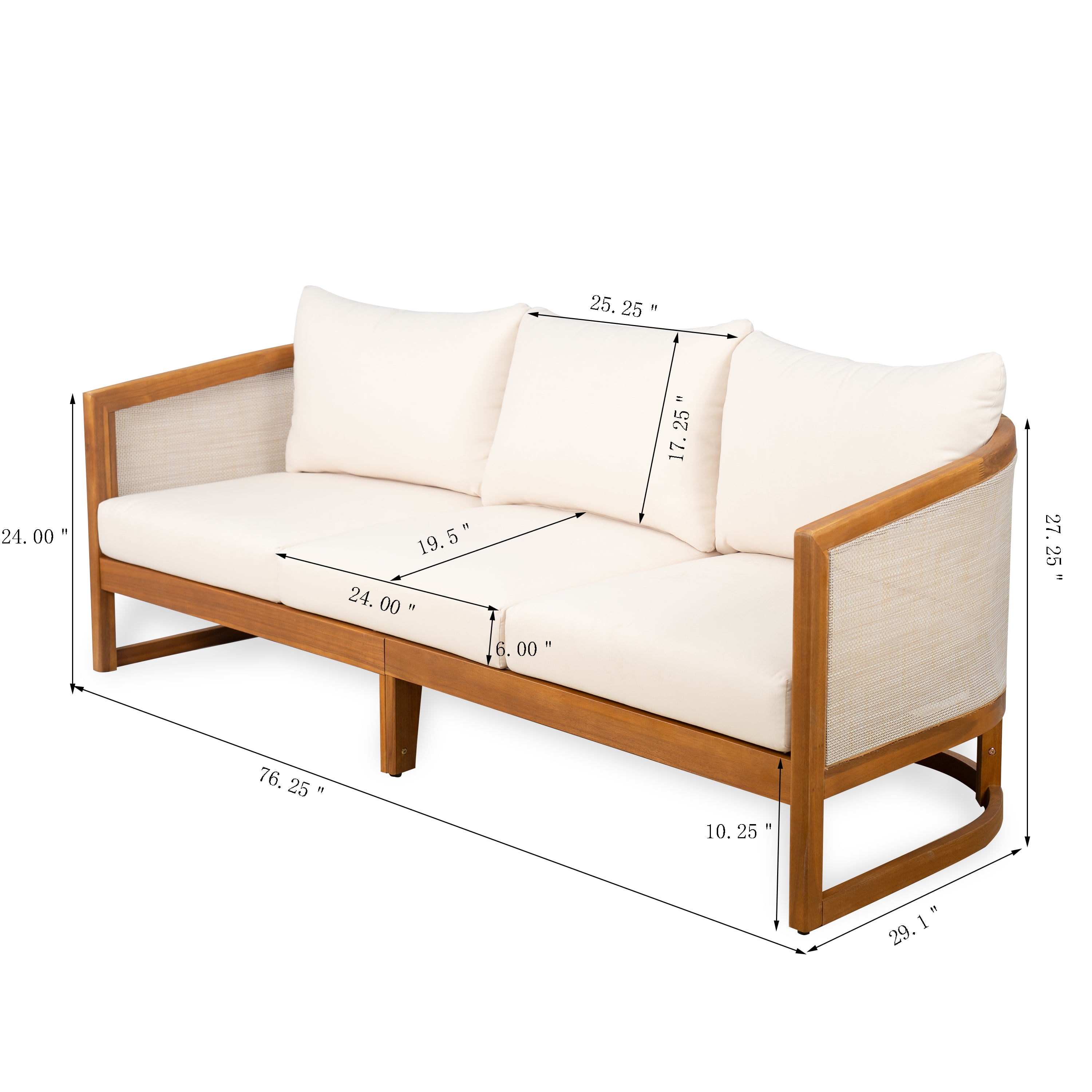 Euroco 3 Seater Outdoor Sofa Couch,Acacia Wood Patio Sofa Furniture with Cushions and Deep Seat for Garden Backyard Porch,Beige