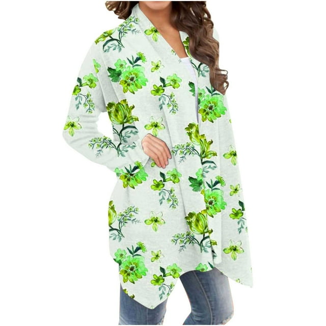 LOVZFMLL Cardigan for Women's Fashionable Long Sleeved Floral Printed Cardigan Jacket Tops
