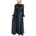 thumbnail image 1 of Robe de Prière Abaya Kaftan pour Femmes, Satin Uni, Col Rond, Manches Longues, Taille Portefeuille, Robe Maxi, 1 of 3