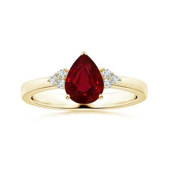 Pear Shape Red Ruby CZ Diamond Band Ring Women 925 Sterling Silver Yellow Gold Plated July Birthstone Mothers Day Women Gift Gemstone Jewelry