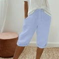thumbnail image 2 of Feimerou Womens Capri Pants Summer Lightweight Cotton Linen Pants Drawstring Elastic Waisted Knee Length Lounge Cropped Pants, 2 of 7