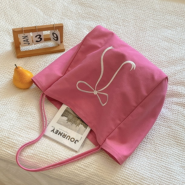 Bolso Hombro para Mujer Mano Con Lazo Lona Viajes Al Aire Libre () Rosa