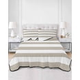 thumbnail image 2 of Quilts Full Size Bedding Set, Beige Stripes Lightweight Quilted Comforter, Simple Beige White Texture Soft Reversible Bedspread Coverlet with Pillow Covers for All Season, 78" x 90", 2 of 7