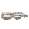 thumbnail image 2 of Nolan Beige Linen Fabric 7Pc Double Chaise Sectional Sofa with Interchangeable Legs, Storage Ottoman, Pillows, and a USB, Charging Ports, Cupholders, Storage Console Table, 2 of 5