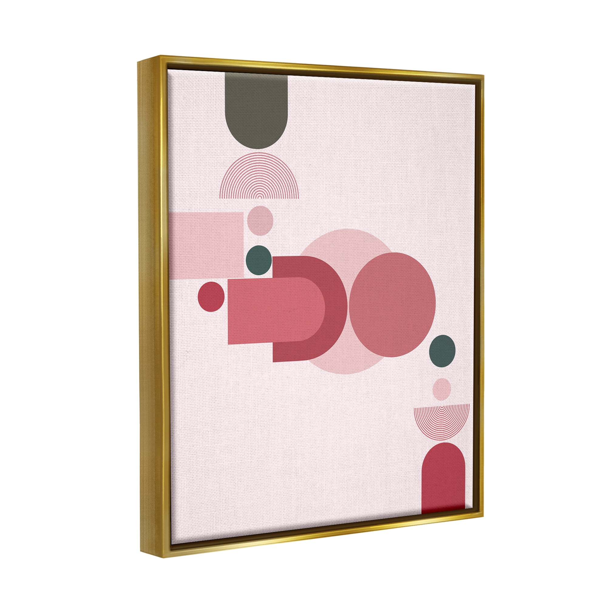 Stupell Industries Pink Varied Geometric Shapes Abstract Painting Gold Floater Framed Art Print Wall Art, 17 x 21