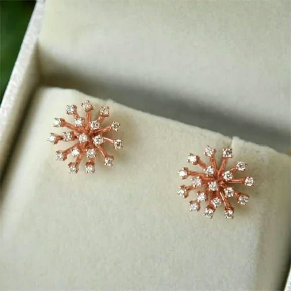 Fashion 14k Rose Gold Plated Stud Earring Cubic Zircon Engagement Jewelry A Pair
