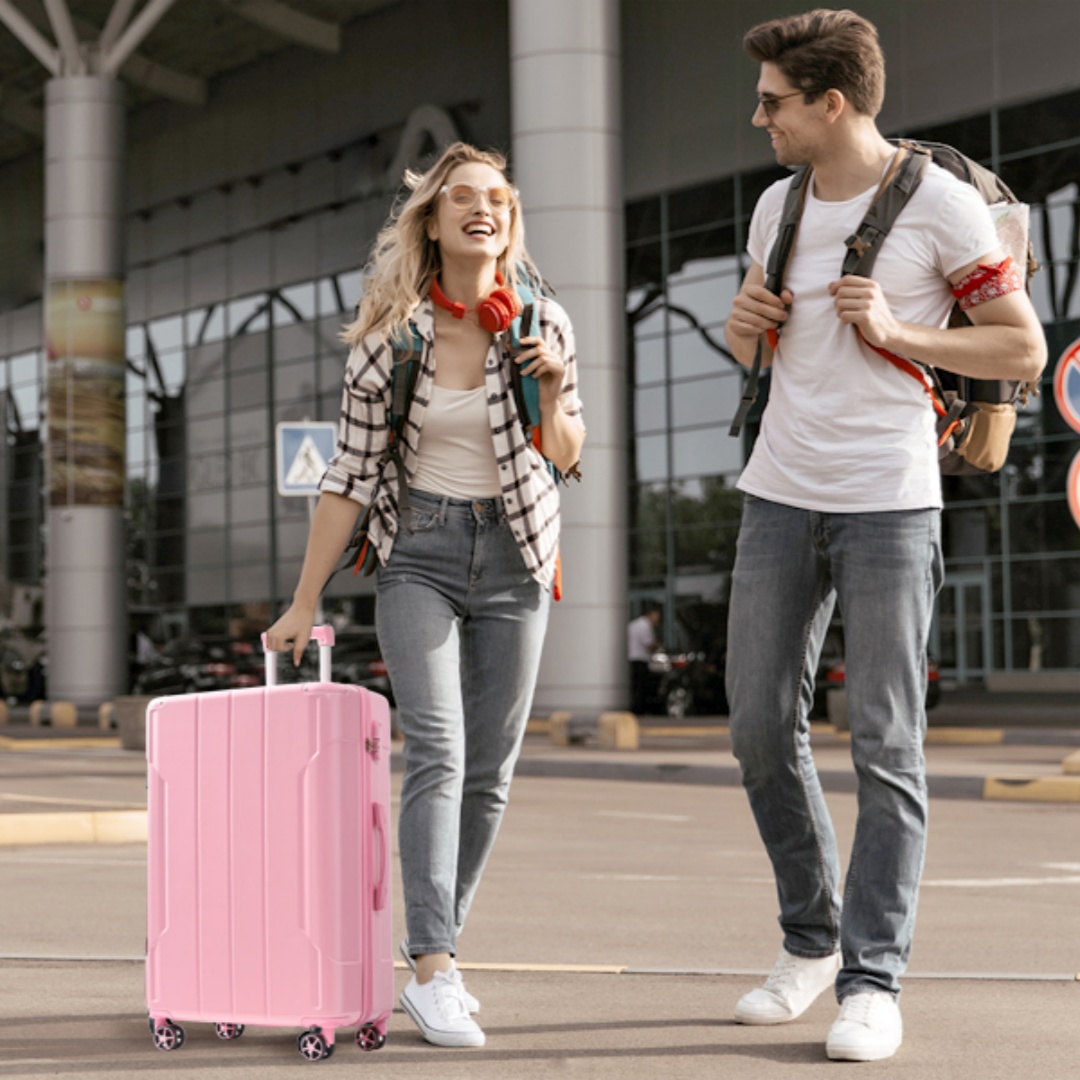 Yougu 28" Lightweight Hardshell Luggage ABS Suitcases with Double Wheels, Expandable Checked , (Pink)