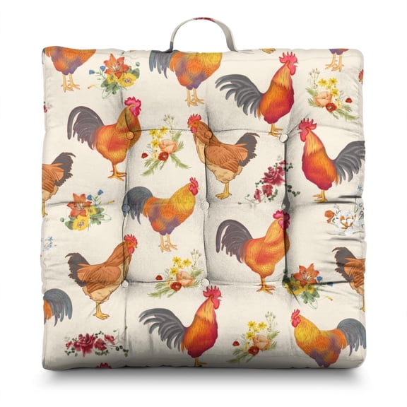 Retro Hen and Egg Illustration Zabuton - Soft Square Meditation Pillow for Adults with Country Barn Design