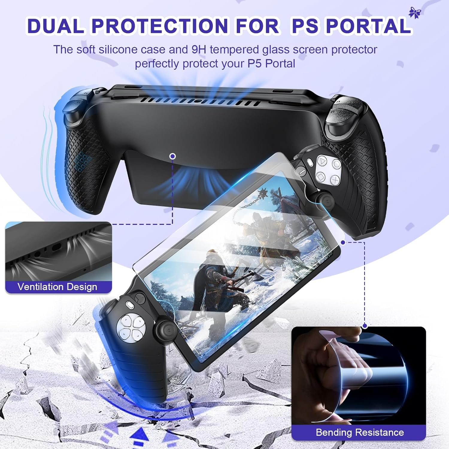 Uberwith Accessories Kit for PlayStation Portal, Carrying Case Bundle and Magnetic Portable Charger for PS5 Portal with Protective Case, 2 Screen Protectors, Wired Headphone, 8 Thumb Grips (Black)