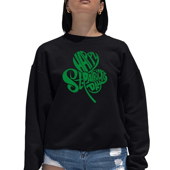 Women's Word Art Crewneck Sweatshirt - St. Patrick's Day Shamrock