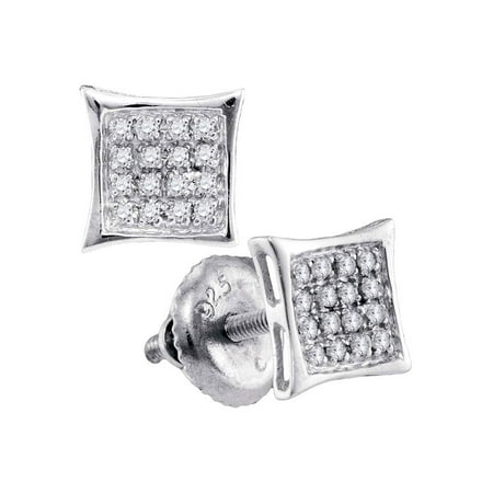 - Sterling Silver Womens Round Diamond Square Kite Cluster Stud Earrings 1/10 Cttw
