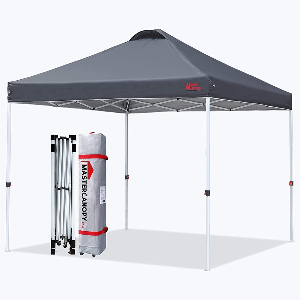 1-White MASTERCANOPY Compact Canopy 10x10 Ez Pop up Canopy Portable Shade Instant Folding Better Air Circulation Canopy with Wheeled Bag 