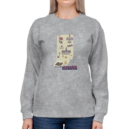 Indiana State Tourist Map Sweatshirt Women -Image by Shutterstock, Female 3X-Large