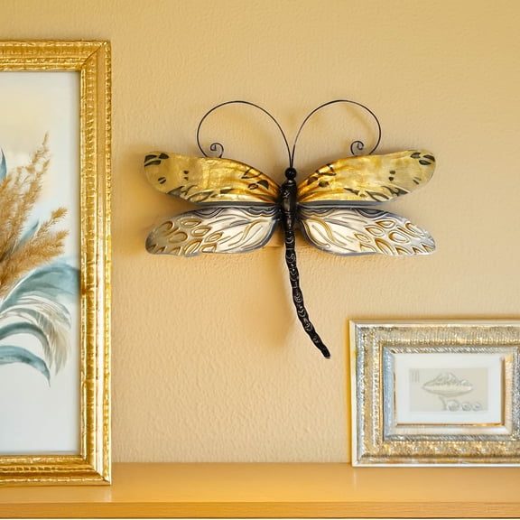 Eangee Home Design Dragonfly Wall Decor Honey, Capiz and Metal, Indoor / Outdoor Safe, 14x1x12 Inches
