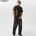 thumbnail image 4 of INCERUN 2024 Conjuntos casuales de estilo americano para hombre, camisas de manga corta, pantalones, conjuntos de dos piezas de malla con empalme irregular a la moda para hombre S-5XL, 4 of 5