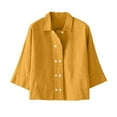 thumbnail image 3 of Women Casual Cotton Linen Shirts Summer Lapel Half Sleeve Button Crop Blouses Loose Fit Comfy Soft Solid Color Cropped Tops, 3 of 5