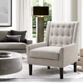 thumbnail image 4 of BSHTI Beige Velvet Upholstered Accent Arm Chair, Solid Rubberwood Frame, Modern Living Room Bedroom Chair with Plush Foam Padding, 4 of 8