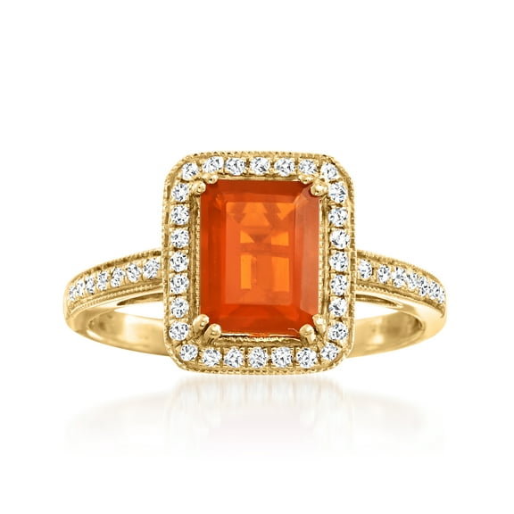Ross-Simons Fire Opal and .21 ct. t.w. Diamond Ring in 14kt Yellow Gold, Women's, Adult
