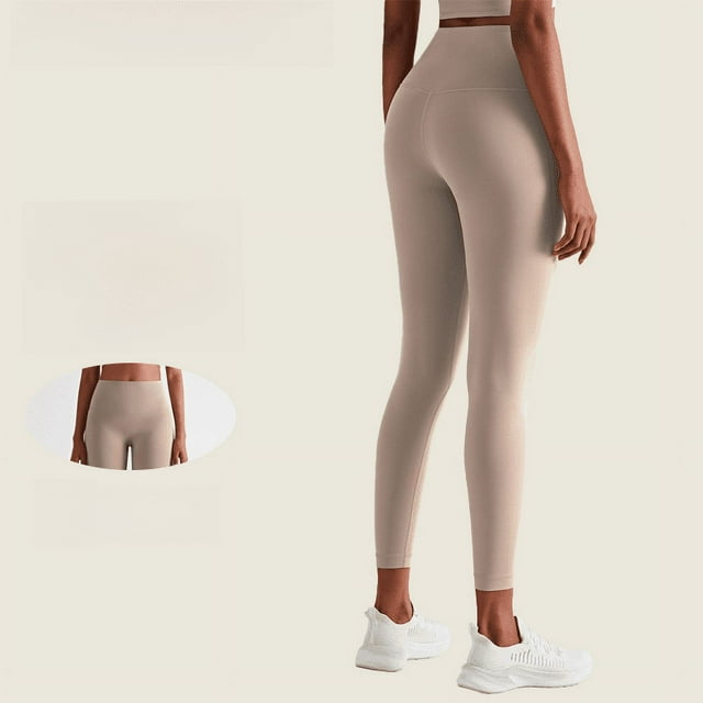 Ropa de yoga europea y americana para mujer, pantalones de fitness antirrugas de cintura alta y elásticos, mallas deportivas para correr en color melocotón