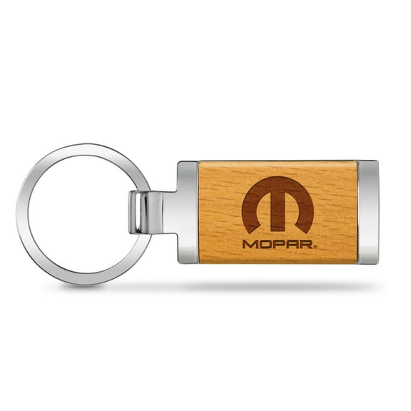 Mopar Laser Engraved Maple Wood Chrome Metal Trim Key Chain