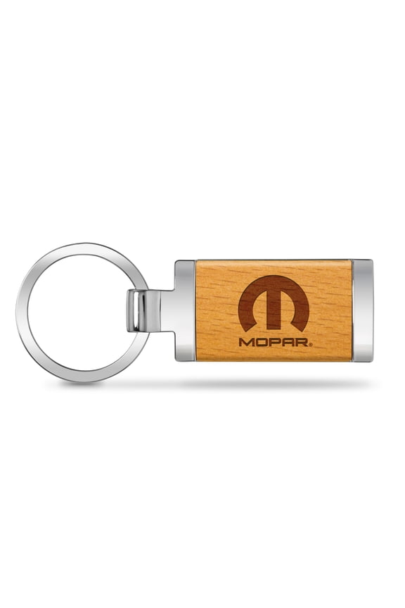 Mopar Laser Engraved Maple Wood Chrome Metal Trim Key Chain