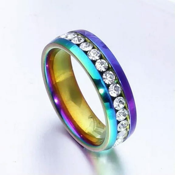 Luxury Ring Mens/Women's Wedding CZ Titanium Steel Mystic Rainbow Band Size 5-13