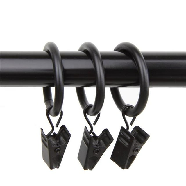 Central Design 1928-12 1 in. Anneaux de Rideau avec Clips&44; Noir - Lot de 10