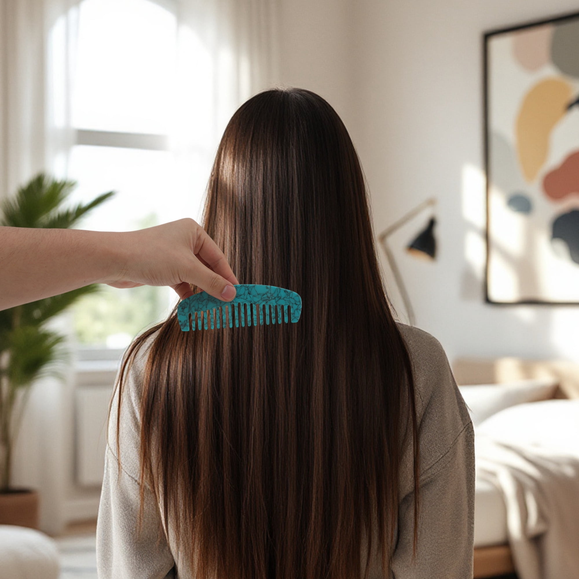 Unique Bargains 1 Pc Durable Marble Hair Comb Designed for All Hair Types Styles Lake Blue