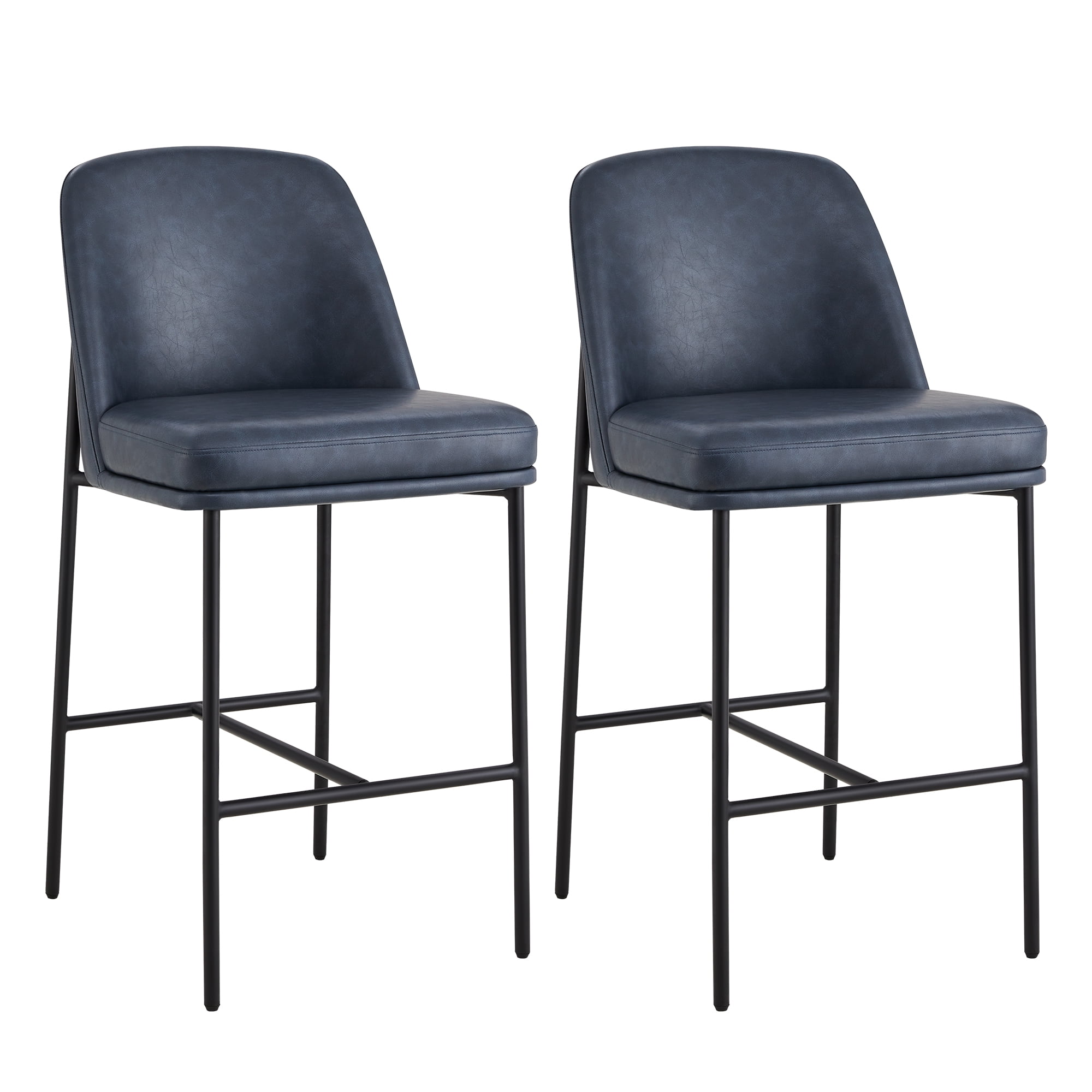 CHITA Modern Counter Height Bar Stool Set of 2, 27 inch Counter Stool with Back & Metal Legs, Faux Leather in Navy Blue