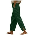 thumbnail image 5 of GEWSEY Linen Pants for Women 2025 Summer High Waist Elastic Straight Leg Lounge Pant Casual Loose Lightweight Beach Trousers Dark Green, XXL, 5 of 8