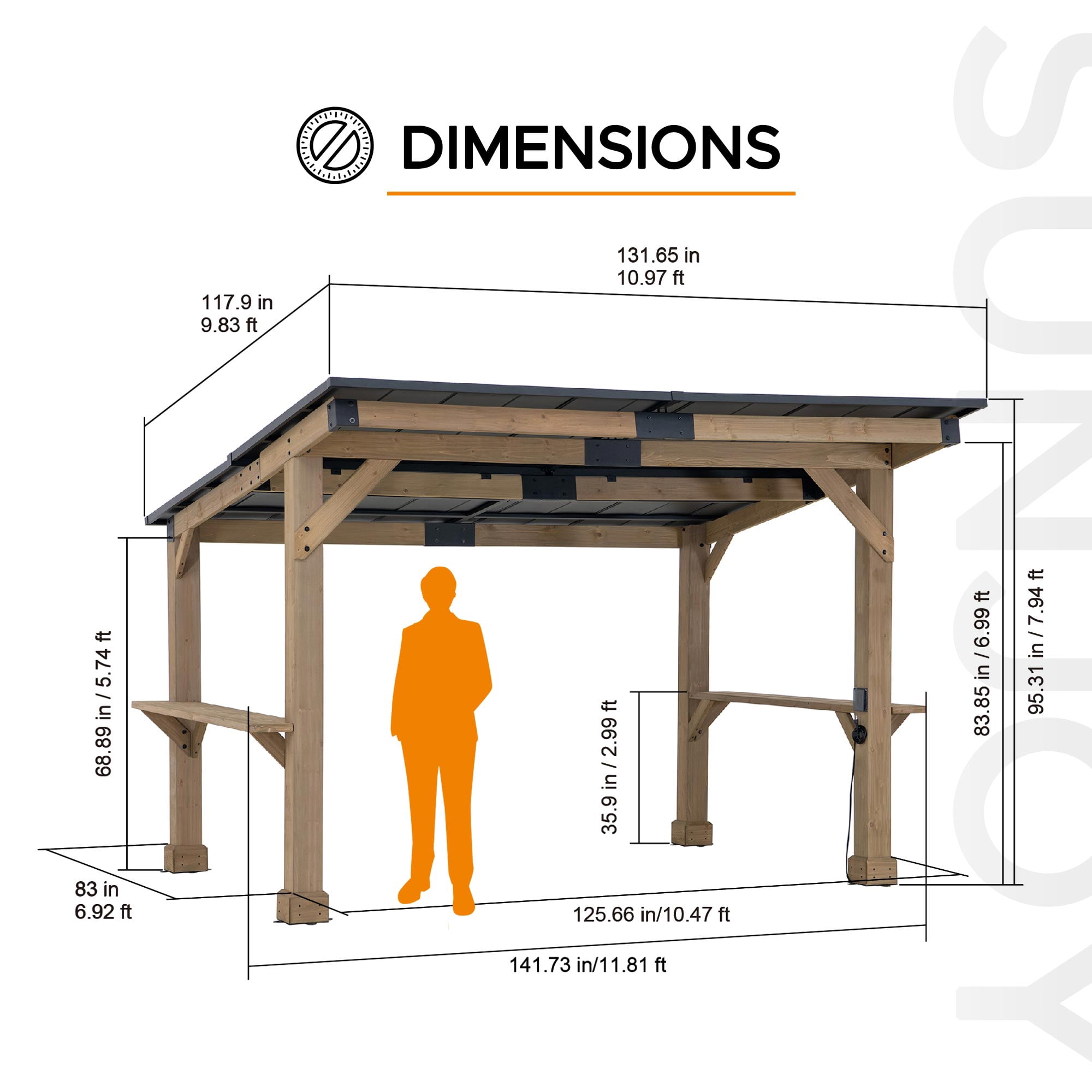 Sunjoy 10’ x 12’ Gazebo Outdoor/Patio with Wooden Frame, Steel Roof, Power Port and Bar Shelves