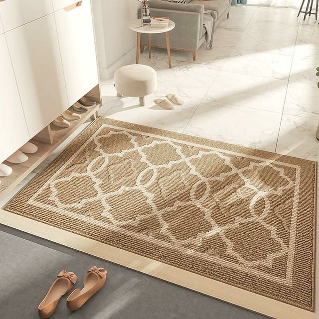 Felpudo de interior, moderno, absorbente, lavable a máquina, antideslizante, para entrada, interior, exterior, puerta trasera, pasillo, 60 x 90 cm, color beige