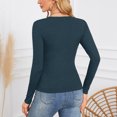 thumbnail image 5 of GEWSEY Women's Ribbed Fitted Long Sleeve Shirts Basic Notch V Neck T Shirts Layering Tee Tops (Blue, M), 5 of 6