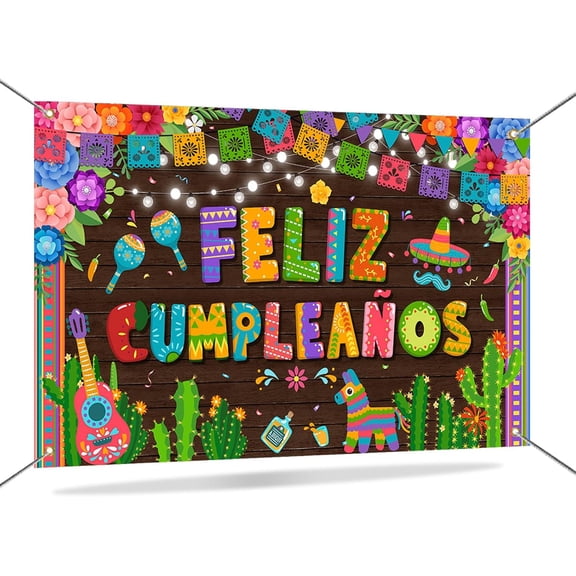 5.9x3.6FT Feliz Cumpleaños Backdrop Mexican Spanish Happy Birthday Background Fiesta Birthday Party Decorations Banner Supplies Photo Booth Props