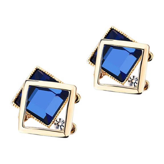 BNNG Trendy Geometric Ear Studs Minimalist Metal Ear Studs Square Geometric Earrings For Women Wedding Rhinestone Earring Gold Color Dangle Earrings Boho Feather Earrings