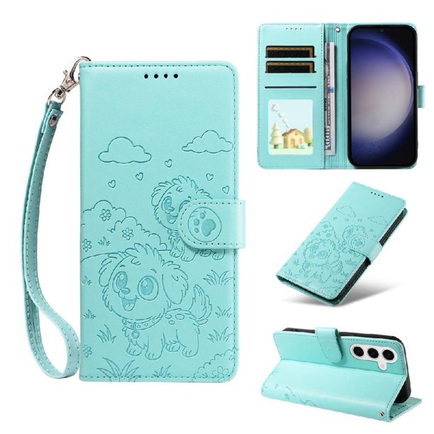 Funda Cartera GANGXUN con Diseño de Perrito en Relieve para Samsung Galaxy S25 Plus , Protección 360° con Ranuras y Correa Desmontable