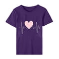 thumbnail image 4 of Jalioing Women's Valentine's Day Tops Short Sleeve Pullover Top Crewneck Solid Color Hearts Print Basic Shirt (X-Large, Purple), 4 of 5
