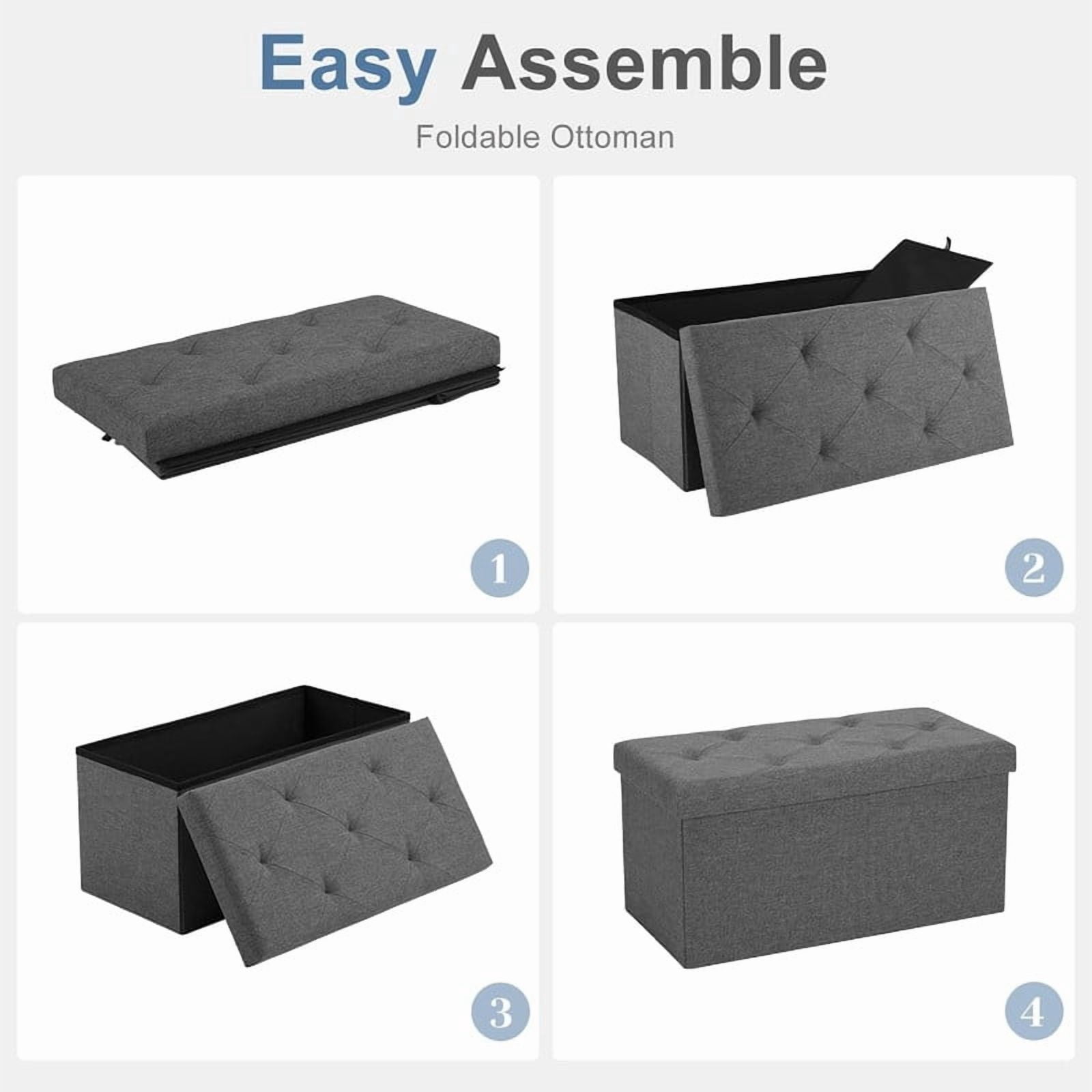 30 inch Storage Ottoman Bench, 30 inch Folding Storage Bench Ottoman, for Bedroom, Living Room, and Utility Room